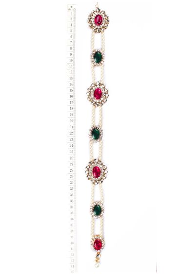 Pearl & Kundan Asian Plait Jewellery - Pink & Green CAMK04138 Indian Jewellery