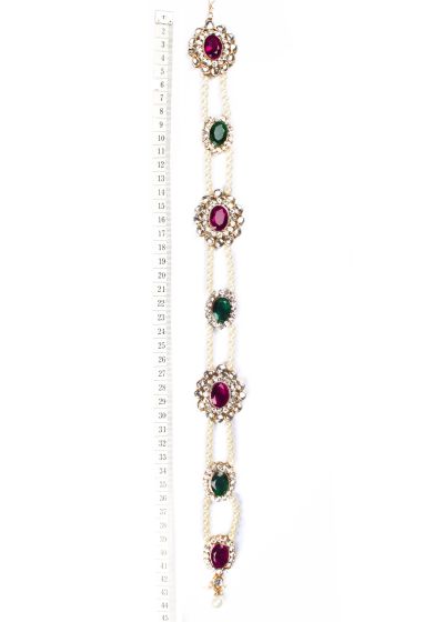 Pearl & Kundan Asian Plait Jewellery - Purple & Green CAMK04139 Indian Jewellery