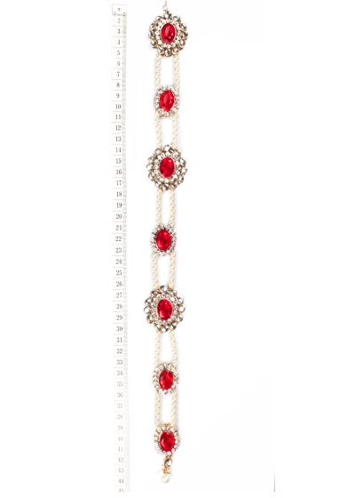 Pearl & Kundan Asian Plait Jewellery - Bright Red CARK04145 Indian Jewellery