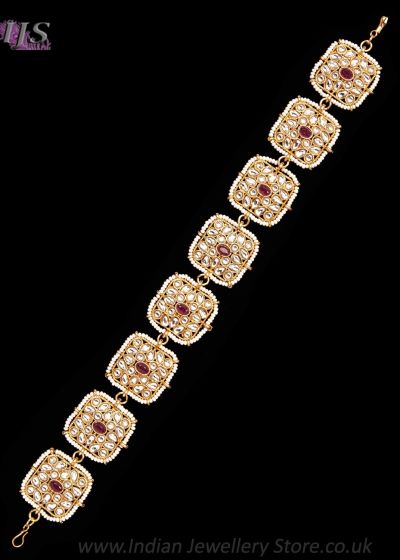 22k Gold Plated Kundan Indian Medium Headband - Ruby SERK12114 Indian Jewellery