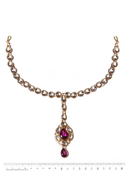 Gem & Kundan Flexible Headband with Attached Tikka - purple SAUK12366 Indian Jewellery