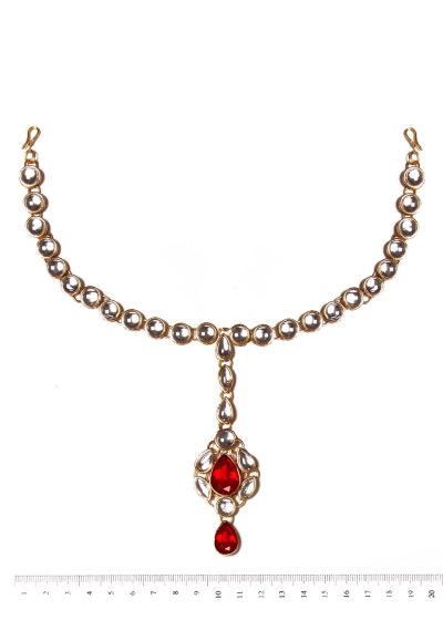 Gem & Kundan Flexible Headband with Attached Tikka - maroon red SARK12369 Indian Jewellery