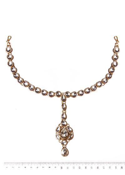 Gem & Kundan Flexible Headband with Attached Tikka - white SAWK12370 Indian Jewellery