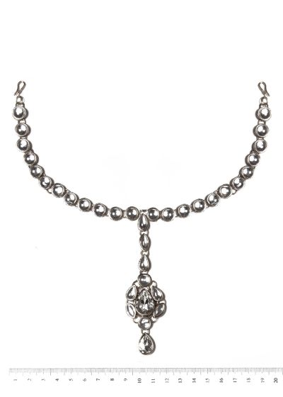 Gem & Kundan Flexible Headband with Attached Tikka - Silver NSWK12372 Indian Jewellery