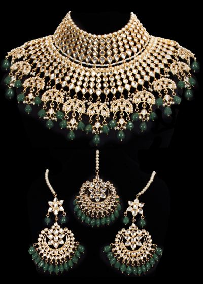 Sabyasachi Large Kundan Bridal Set - Green BEGK11845 Indian Jewellery