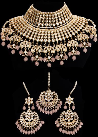 Sabyasachi Large Kundan Bridal Set - Peach BEPK11847 Indian Jewellery