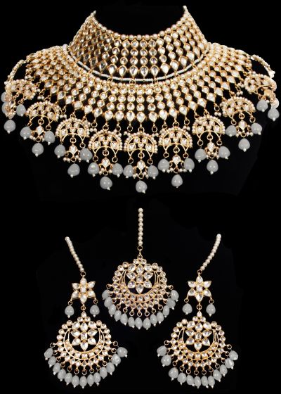 Sabyasachi Large Kundan Bridal Set - Grey BEEK11848 Indian Jewellery