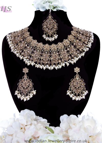 Antique & Champagne Polki, Traditional Indian Necklace Set. NANA11914 Indian Jewellery