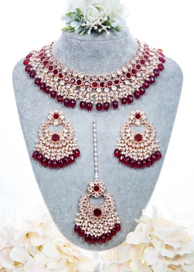 Rose Gold CZ, Flexible Asian Jewellery Set NRRA12338 Indian Jewellery