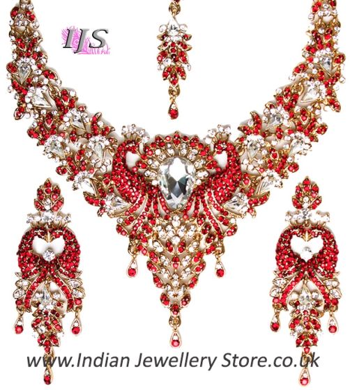 Gold Peacock Indian Necklace Set NAWC10560C Indian Jewellery