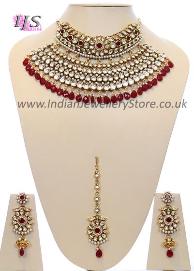 Grand Kundan Semi-Choker Necklace Set BERK10723 Indian Jewellery