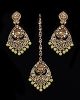 Antique Chandelier earring & Tikka Set, Lemon Yellow - PRAJANA NAYC11360 Indian Jewellery