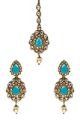 American Diamond, Antique Indian Earrings & Tikka - sky blue IALA11570 Indian Jewellery