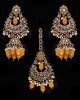 Mughal Antique American Diamond Jhumka Earrings & Tikka Set - yellow IAYA11630 Indian Jewellery