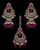 Mughal Antique American Diamond Jhumka Earrings & Tikka Set - ruby red IARA11633 Indian Jewellery