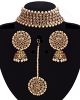 Champagne American Diamond Wide Choker, Jhumkis & Tikka NANA11300 Indian Jewellery