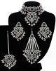 Silver Mughal Princess Indian Jewellery Set - Choker, Ear, Tikka & Jhumar - bottle green NSGC11549 Indian Jewellery
