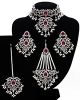 Silver Mughal Princess Indian Jewellery Set - Choker, Ear, Tikka & Jhumar - fuchsia pink NSPC11555 Indian Jewellery
