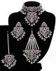 Silver Mughal Princess Indian Jewellery Set - Choker, Ear, Tikka & Jhumar - medium pink NSPC11556 Indian Jewellery