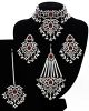 Silver Mughal Princess Indian Jewellery Set - Choker, Ear, Tikka & Jhumar - maroon red NSRC11559 Indian Jewellery