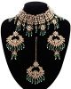 Wide Asian Indian Choker Set - bottle green NAGK11658 Indian Jewellery