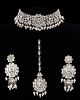 Silver, Pearl & Crystal Indian Choker Necklace Set NSWC11744 Indian Jewellery