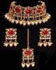 Traditional Pearl Indian Choker & Studs Jewellery Set - Bright Red NERP11858 Indian Jewellery