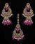 Mughal Antique American Diamond Jhumka Earrings & Tikka Set - fuchsia pink IAPA11631 Indian Jewellery