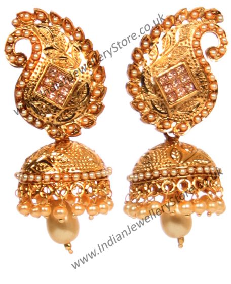 Golden LCT & Pearl Indian Jhumka Earrings EGNL10354 Indian Jewellery