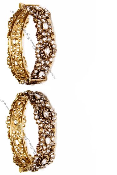 2 x Antique Gold & Polki Indian Bangles 2.6 WAWP02982 Indian Jewellery