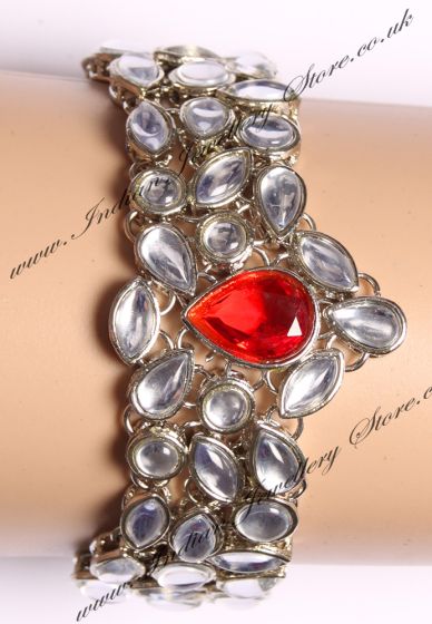 Silver & Bright Red Kundan Bracelet WSRK03577 Indian Jewellery