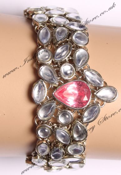 Silver & Baby Pink Kundan Bracelet WSPK03578 Indian Jewellery
