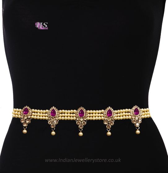 Champagne Pearl, Antique Saree Belt - fuchsia pink LAPL11395 Indian Jewellery