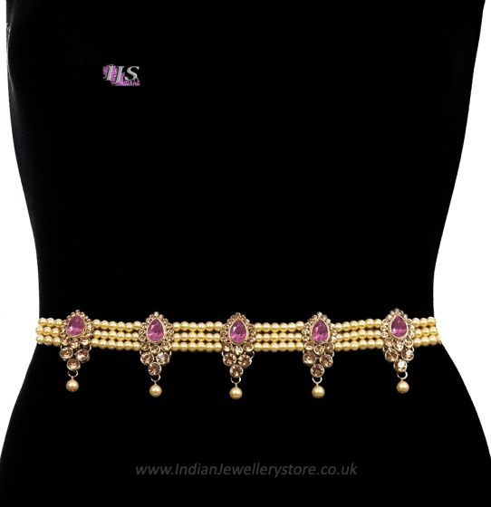 Champagne Pearl, Antique Saree Belt - medium pink LAPL11396 Indian Jewellery