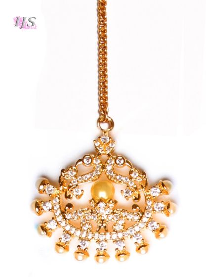 Peacock Traditional Fine CZ & Pearl Indian Maang Tikka ZEWA12259 Indian Jewellery