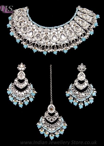 Mirrored Asian Indian Pakistani Jewellery Set - Silver NSLM12292 Indian Jewellery