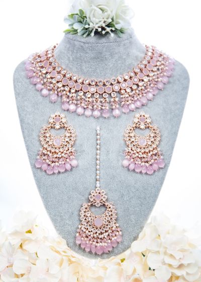 Rose Gold CZ, Flexible Asian Jewellery Set NRPA12336 Indian Jewellery