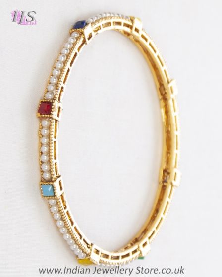 Set of 4 Pearl & Multi-coloured Polki Churis 2.8 WEML12241 Indian Jewellery