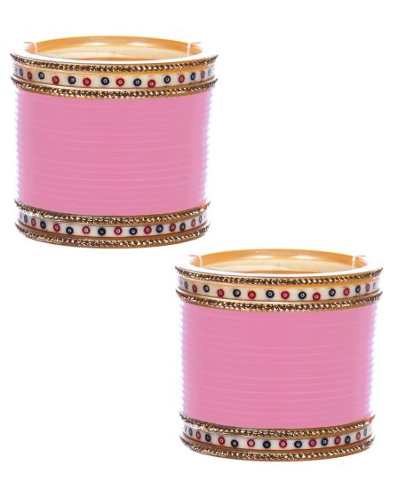 Traditional Punjabi, Dotted champagne (LCT) crystal Wedding Chura - baby pink UGPC12405 Indian Jewellery