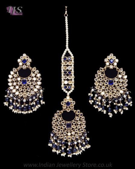 Premium Antique Gold Mirror Beaded Earring & Tikka IALM12350 Indian Jewellery