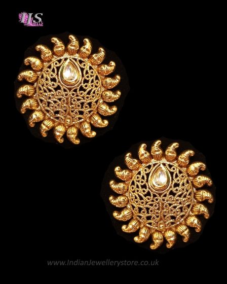 Sunray Large Indian 22k Stud Earrings - White EEWK11232 Indian Jewellery