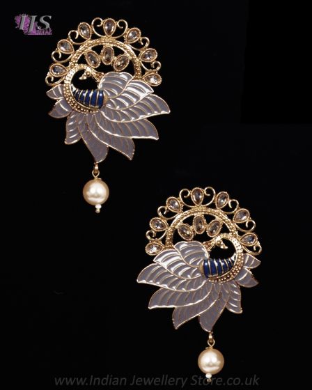 Value Meenakari Statement Stud Earrings - Grey EAEA12138 Indian Jewellery