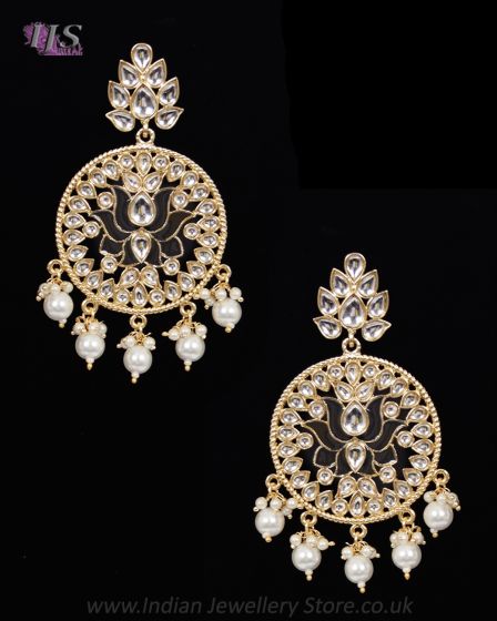 Statement lotus flower kundan earrings - black EGBK12143 Indian Jewellery