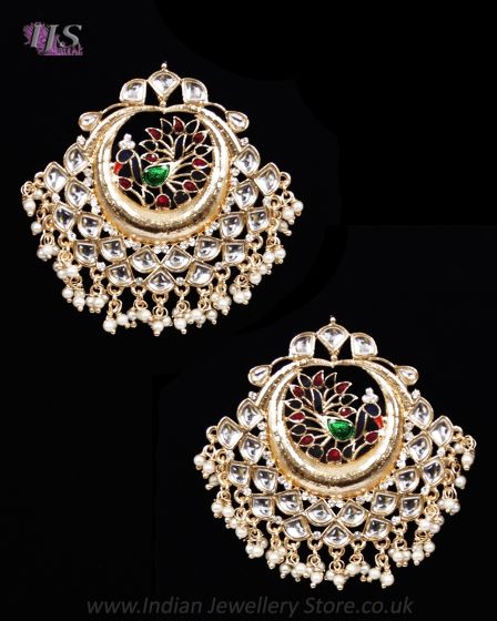Statement Kundan Peacock Stud Earrings - Maroon EGRK12168 Indian Jewellery