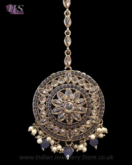Round Medium American Diamond Indian Head Jewel - Grey ZAEA11949 Indian Jewellery