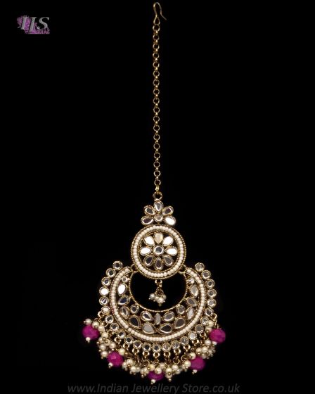 Statement Mirror Asian Tikka - Fuchsia Pink ZAPM11946 Indian Jewellery