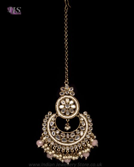 Statement Mirror Asian Tikka - Nude Blush Pink ZAPM11947 Indian Jewellery