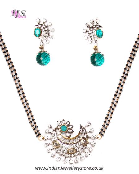 Teal American Diamond Mangalsutra Necklace - ONLY  MALA11278 Indian Jewellery