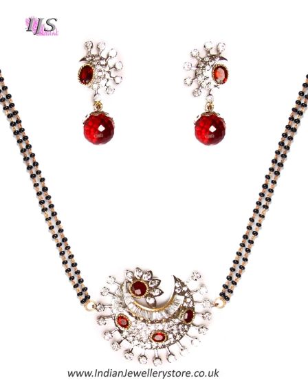Maroon Red American Diamond Mangalsutra Necklace MARA11280 Indian Jewellery