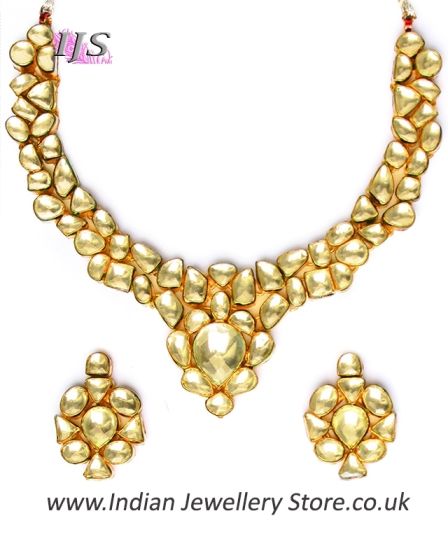 Golden Kundan Collar Necklace & Studs NENK10989 Indian Jewellery